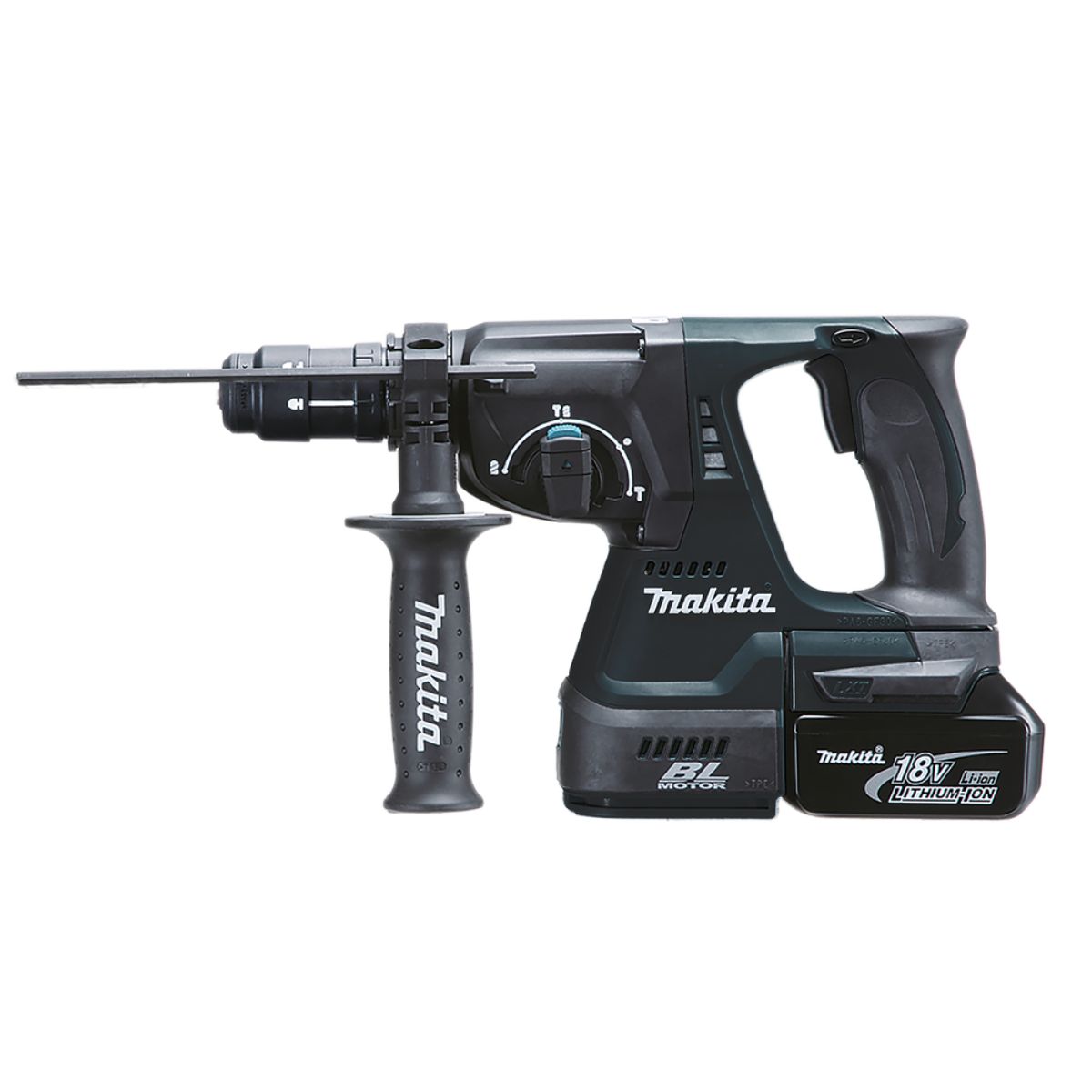 Makita Akku-Kombihammer SDS-PLUS 18V in schwarz / 5,0 Ah, 2 Akkus + Ladegerät im MAKPAC BLACK EDITIO