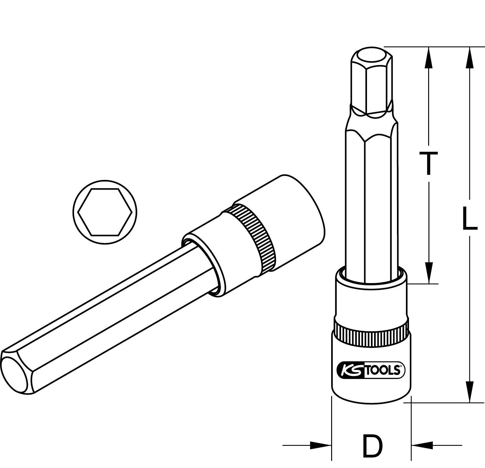 KS Tools BRONZEplus Bit-Stecknuss Innensechskant 1/2" lang