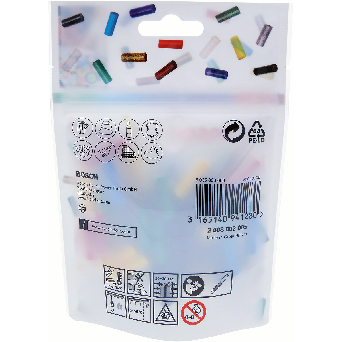 Bosch Klebesticks Gluey, Farb-Mix, 70 Stück, rot, gelb, blau, grün, schwarz