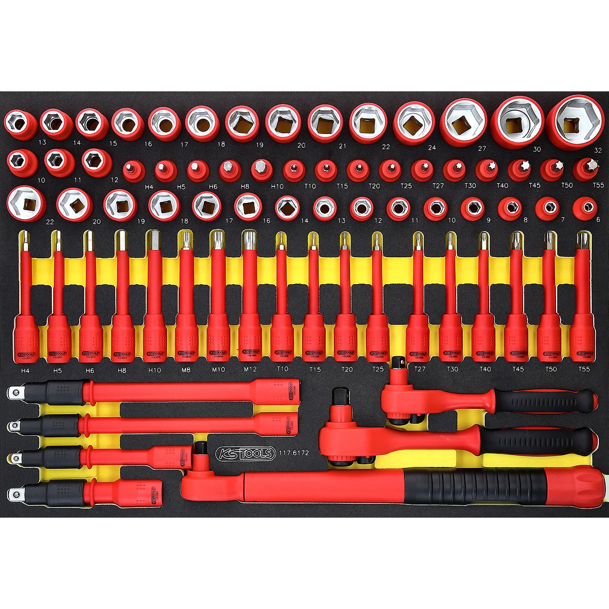 KS Tools 3/8"+1/2" Isolierter Steckschlüssel-Satz mit Drehmomentschlüssel in Schaumstoffeinlage, 31-
