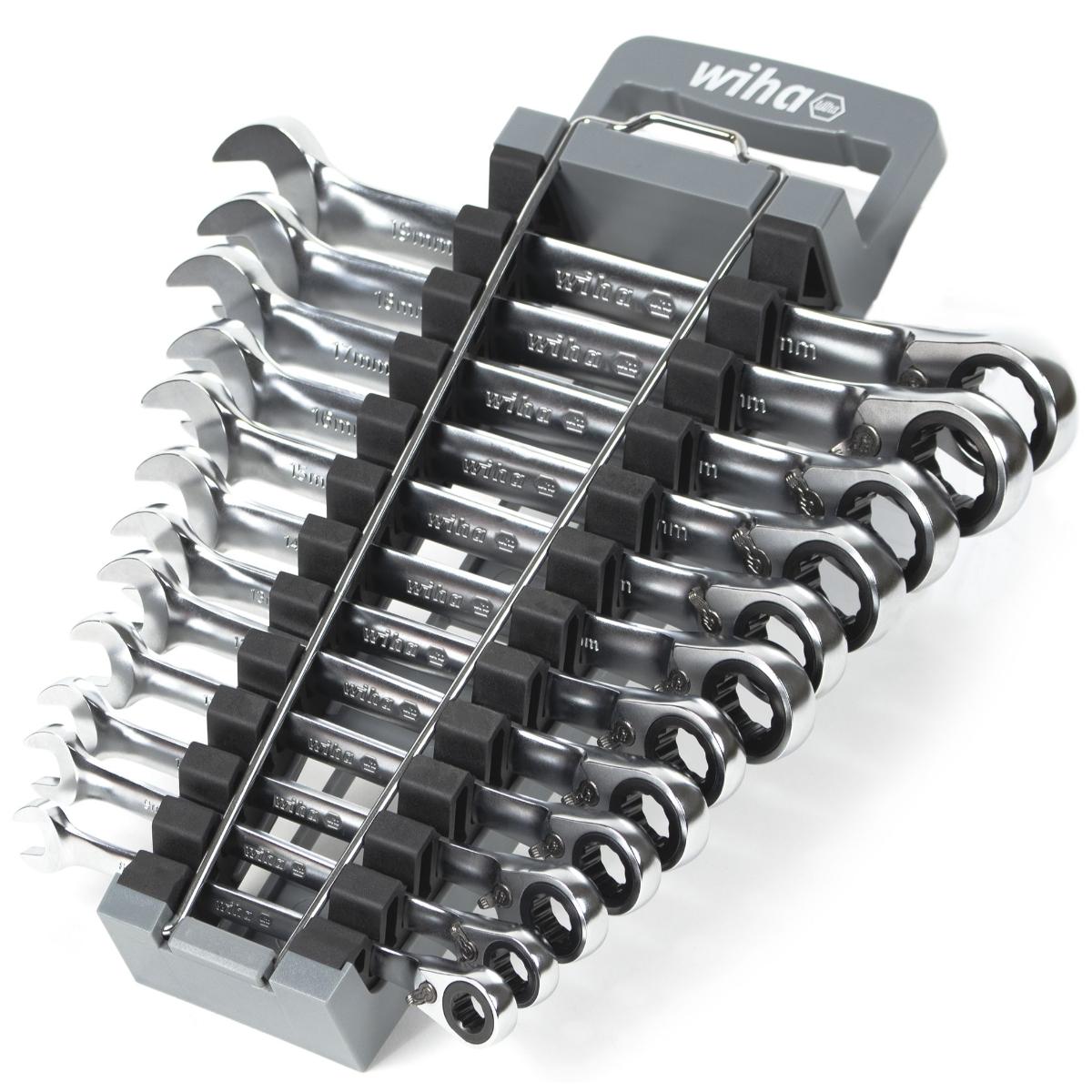 Wiha Ringratschen-Gabelschlüssel Set 12-teiliges Set umschaltbar in Halter