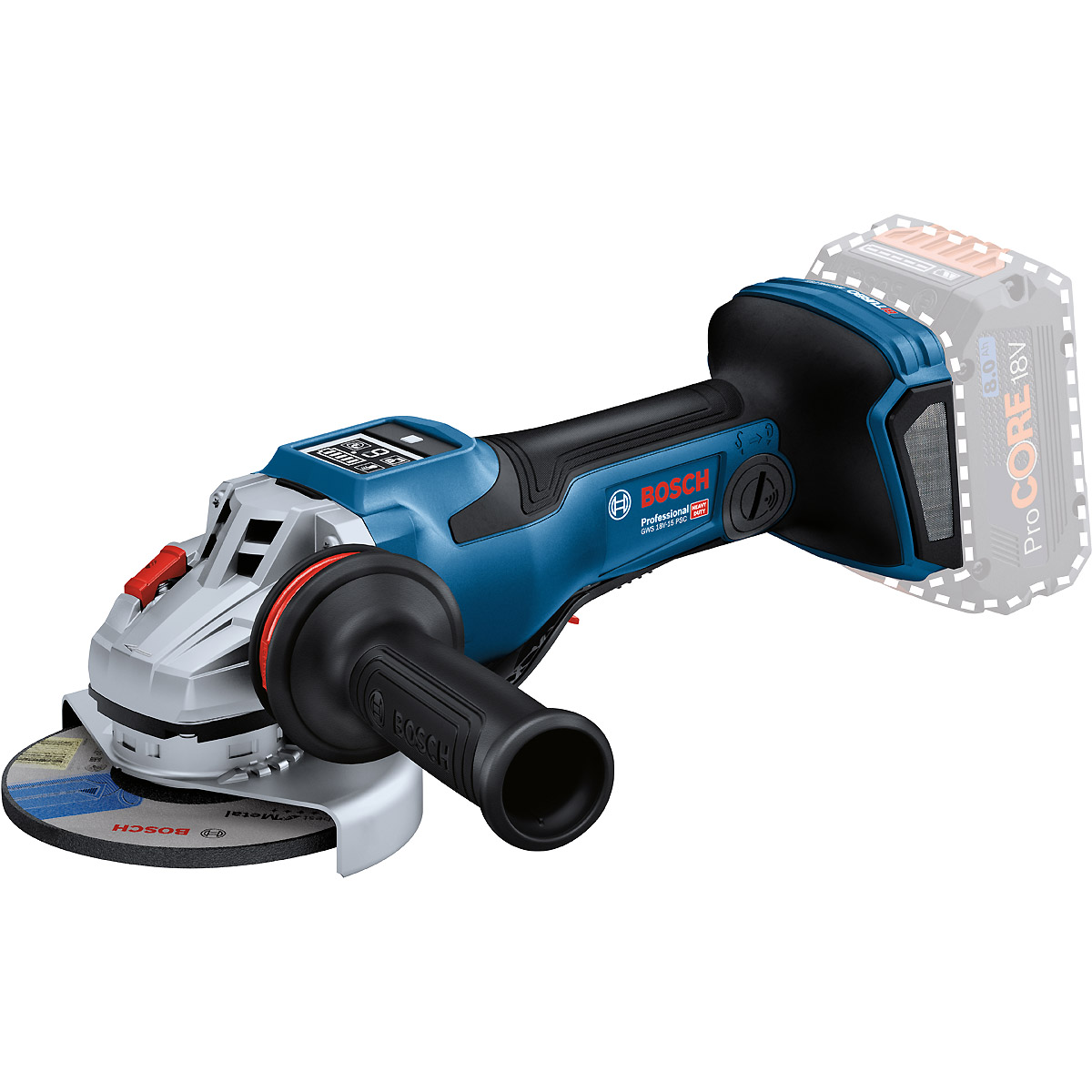 Bosch Akku-Winkelschleifer BITURBO GWS 18V-15 PSC, Solo-Gerät mit Zusatzgriff