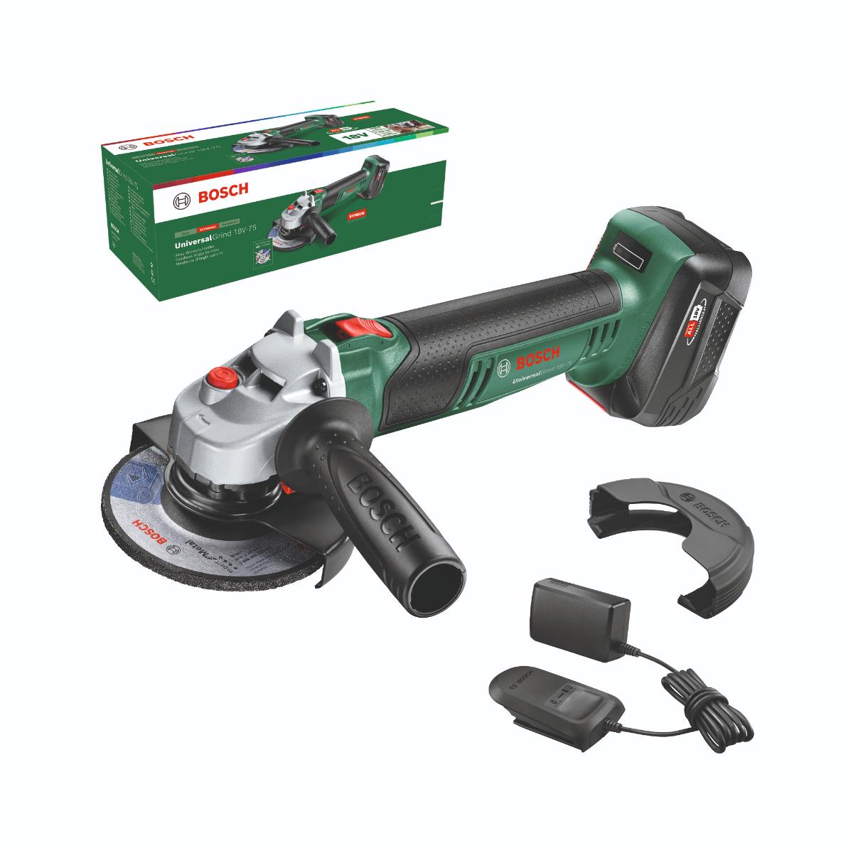 Bosch Akku-Winkelschleifer UniversalGrind 18V-75, 1 x Akku PBA 18V 4.0Ah
