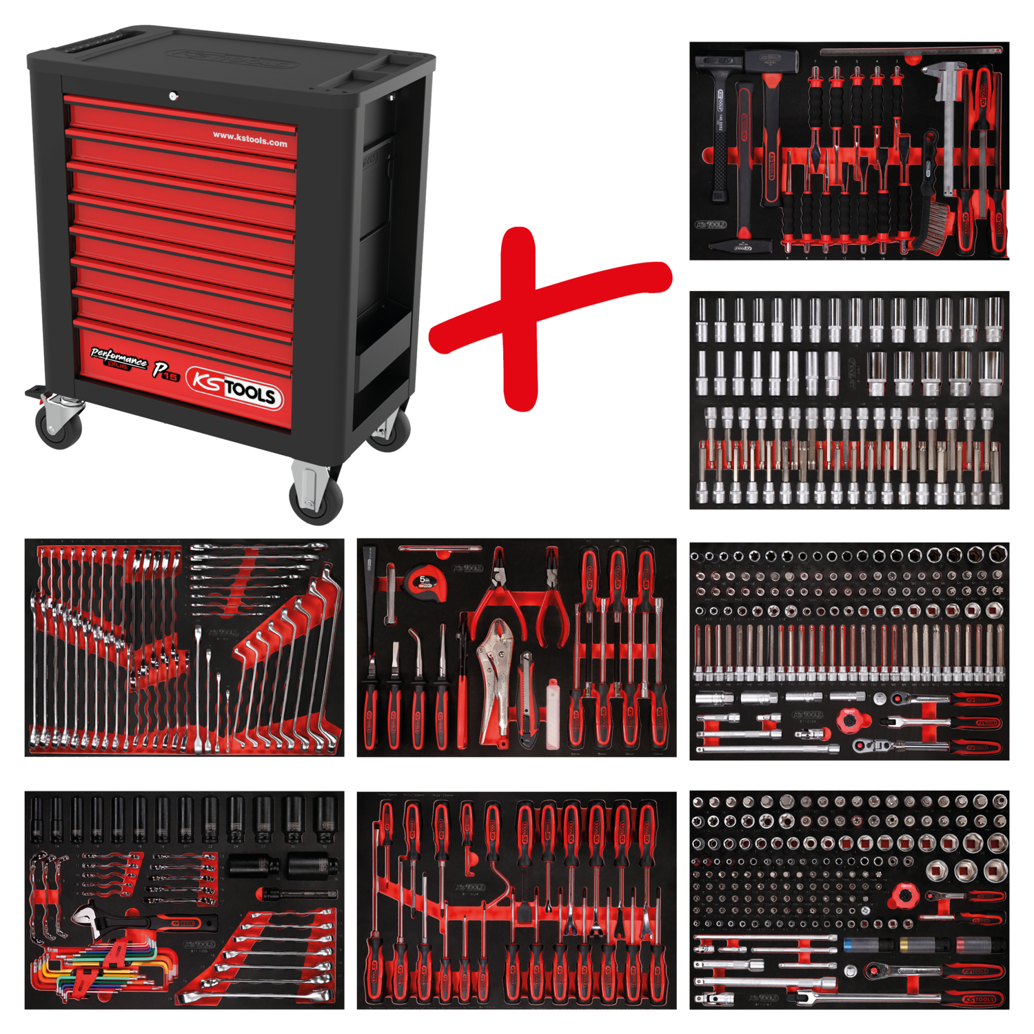 KS Tools Performanceplus Werkstattwagen-Satz P15 mit 536 Werkzeugen für 8 Schubladen