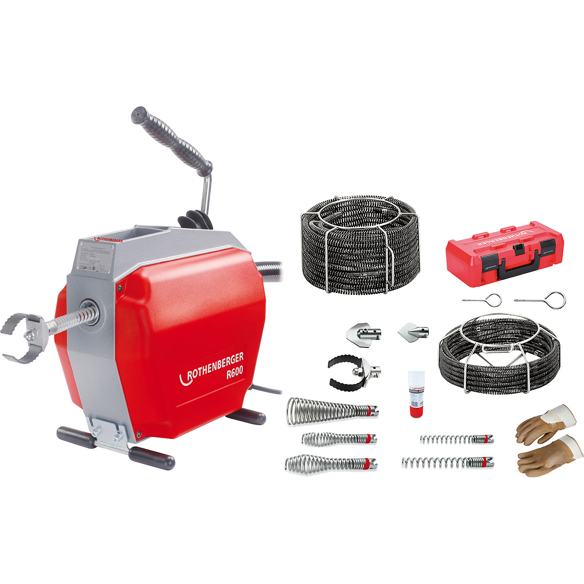 ROTHENBERGER R600, Rohrreinigungsmaschine, 230V + Spiralen-/Werkzeugset Standard 16-22mm