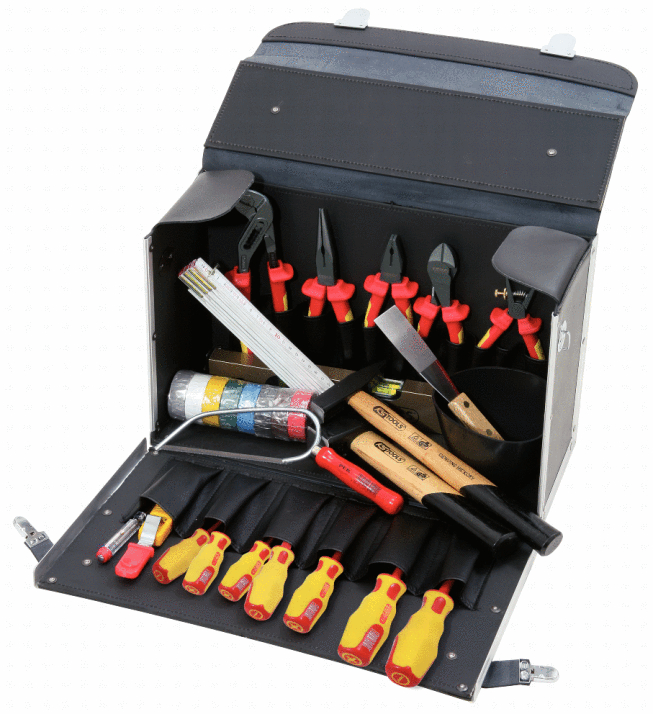 KS Tools Basic Elektriker-Werkzeugkoffer, Rinderlederkoffer, 30-tlg