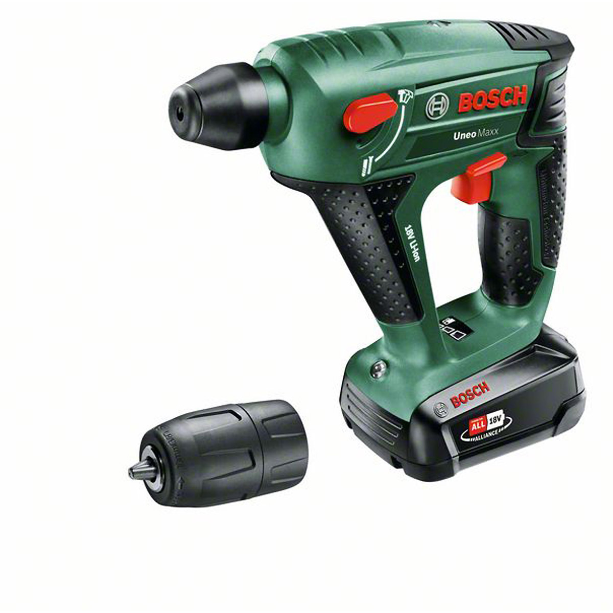 Bosch Akku-Bohrhammer Uneo Maxx, 1 Akku PBA 18 V 2,0 Ah W-A, Ladg. AL 18V-20 u. Koffer