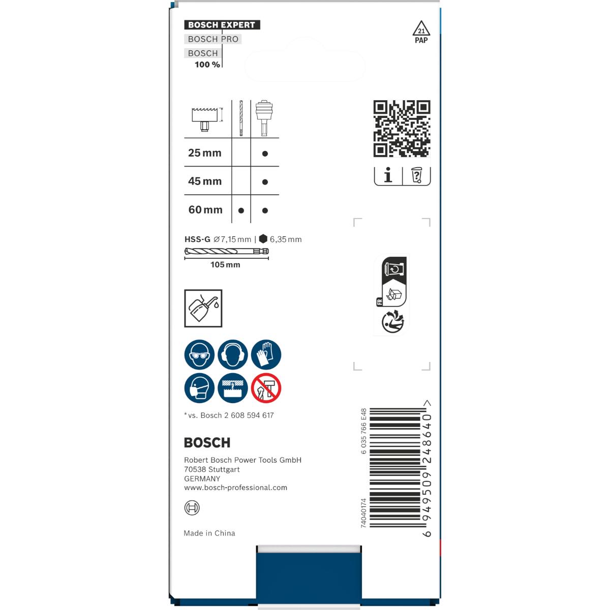 Bosch EXPERT Power Change Plus mit Zentrierbohrer, Ø7,5 x 60 x 105 mm, 2-teiliges Set
