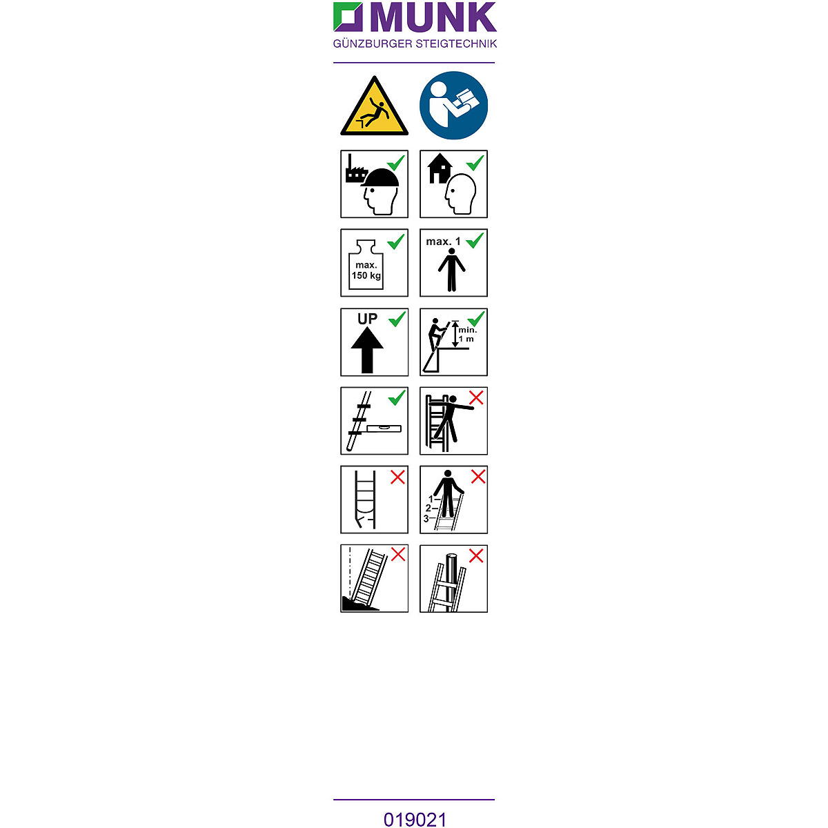 Munk Hinweis-Aufkleber für Stufen-Anlegeleiter