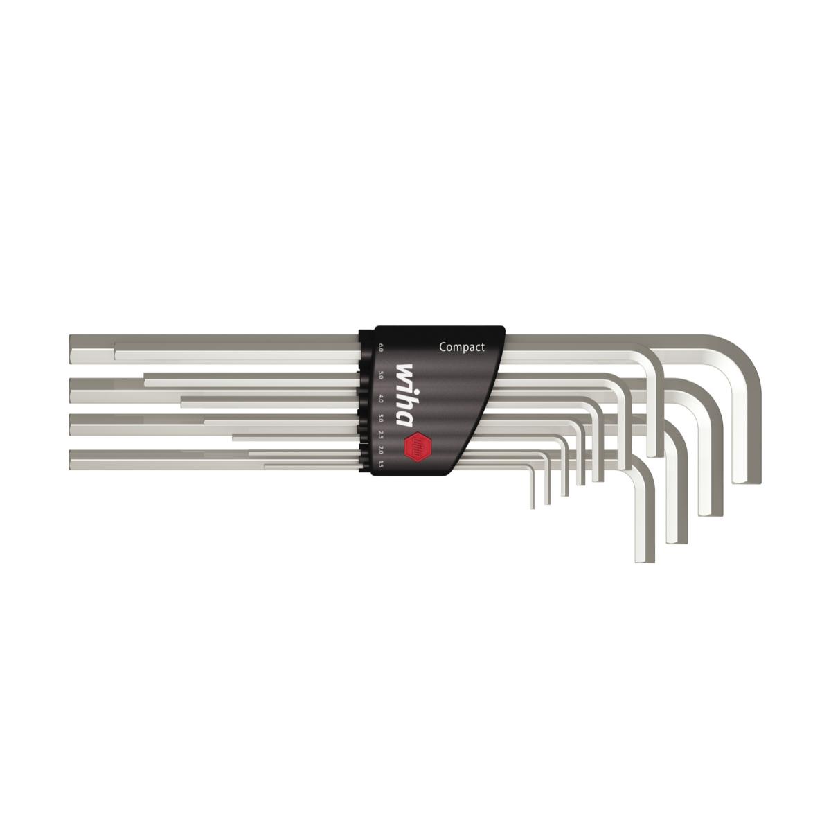 Wiha Stiftschlüssel Set im Compact Halter Sechskant 11-teiliges Set glanzvernickelt mit Halter