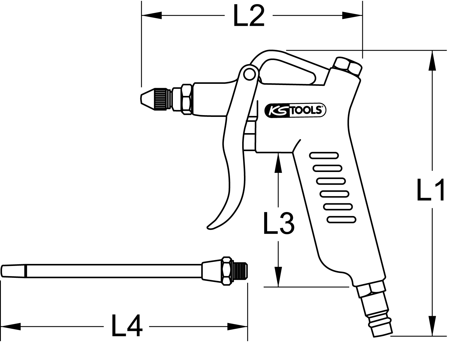 KS Tools Druckluft-Ausblaspistole mit Verlängerung