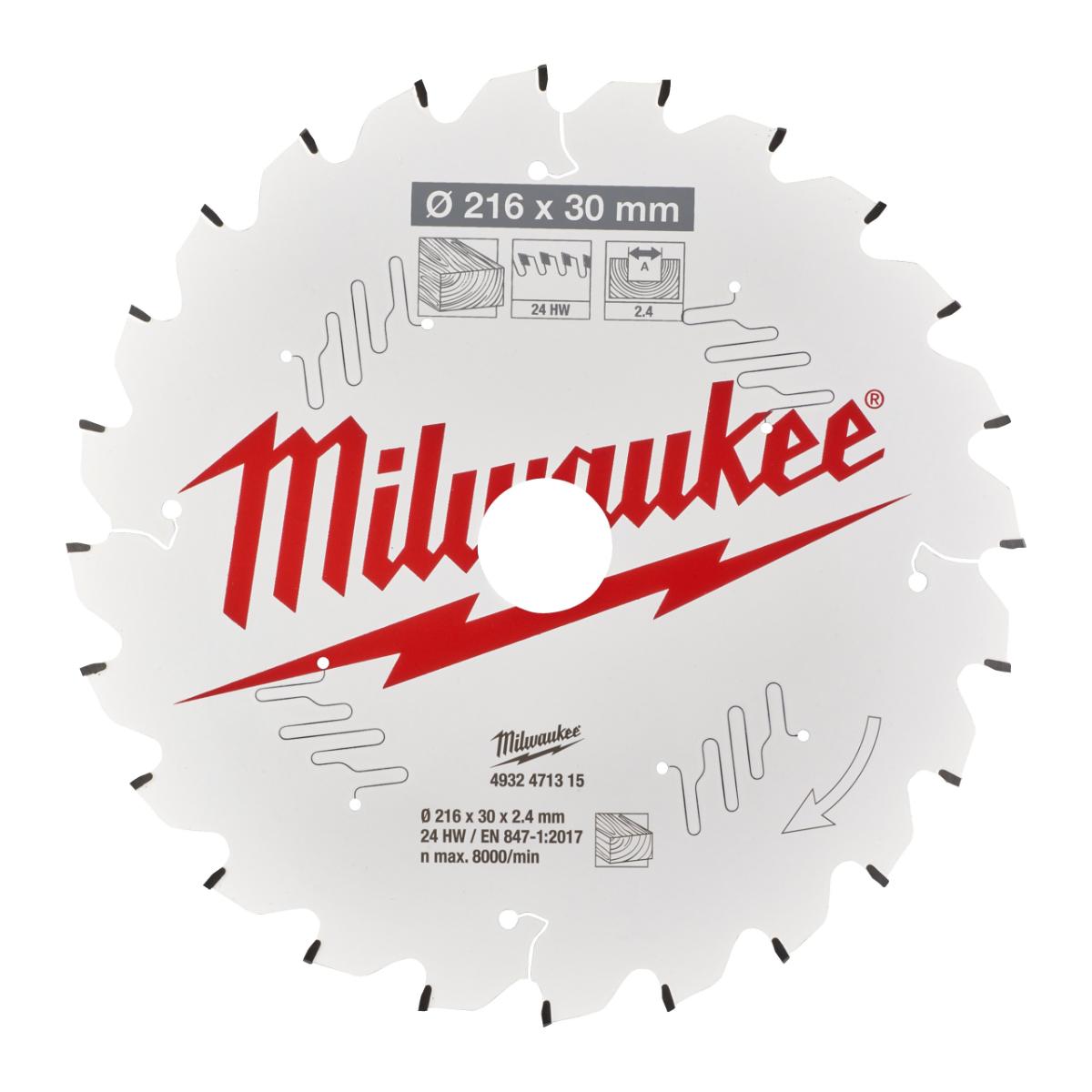 Milwaukee - Kreissägeblatt 216/30 mm 24Z Holz - 4932471315