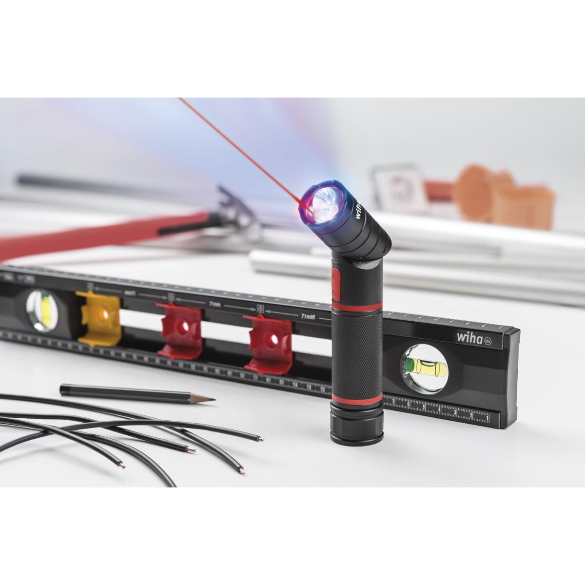 Wiha Taschenlampe mit LED, Laser und UV Licht mit 3x AAA-Batterien