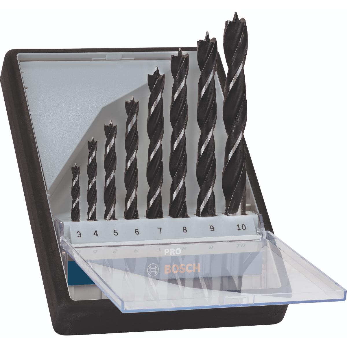 Bosch PRO 8-tlg. Holzspiralbohrer-Set, Robust Line, 3–10 mm