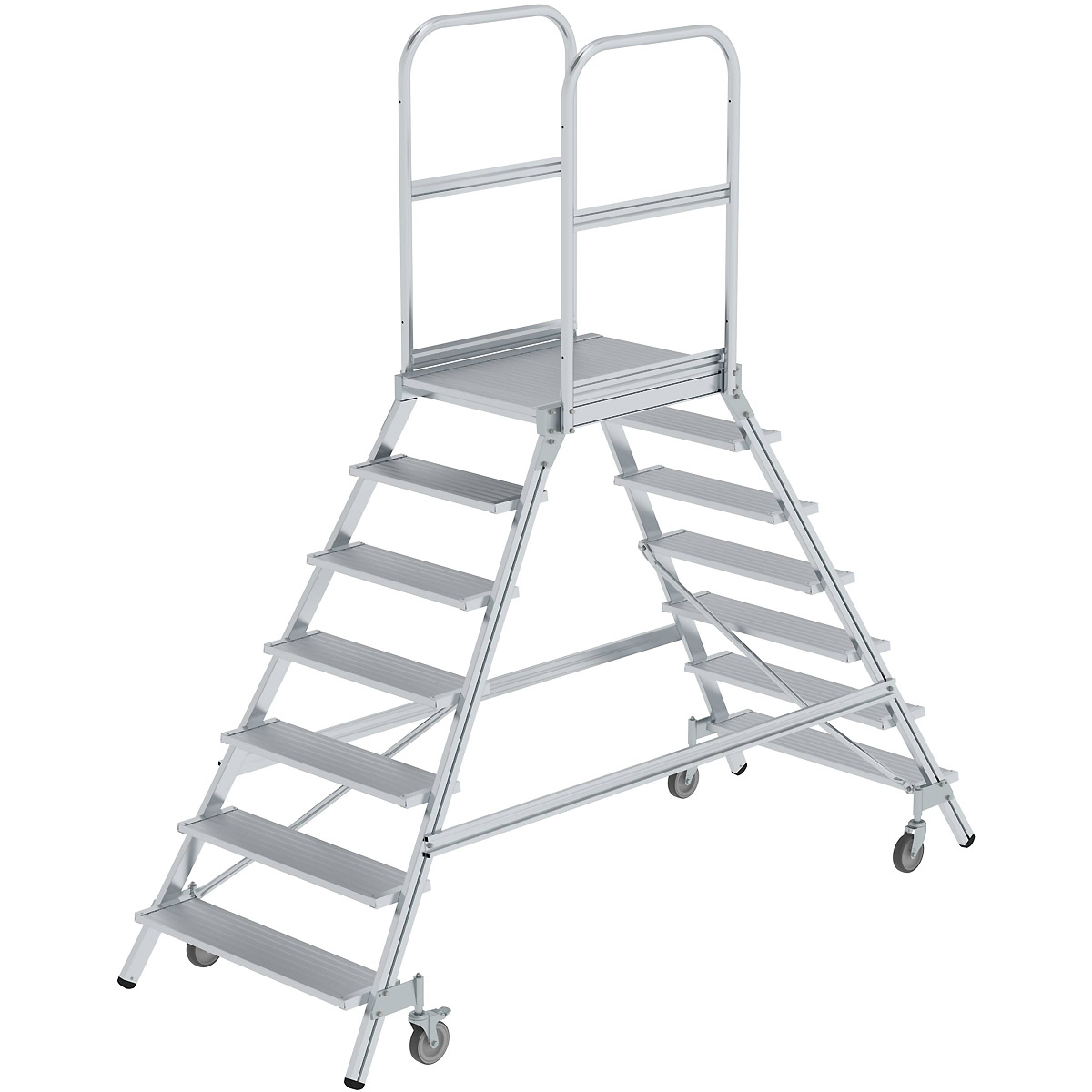 Munk Podesttreppe beidseitig begehbar mit Federrollen Aluminium geriffelt