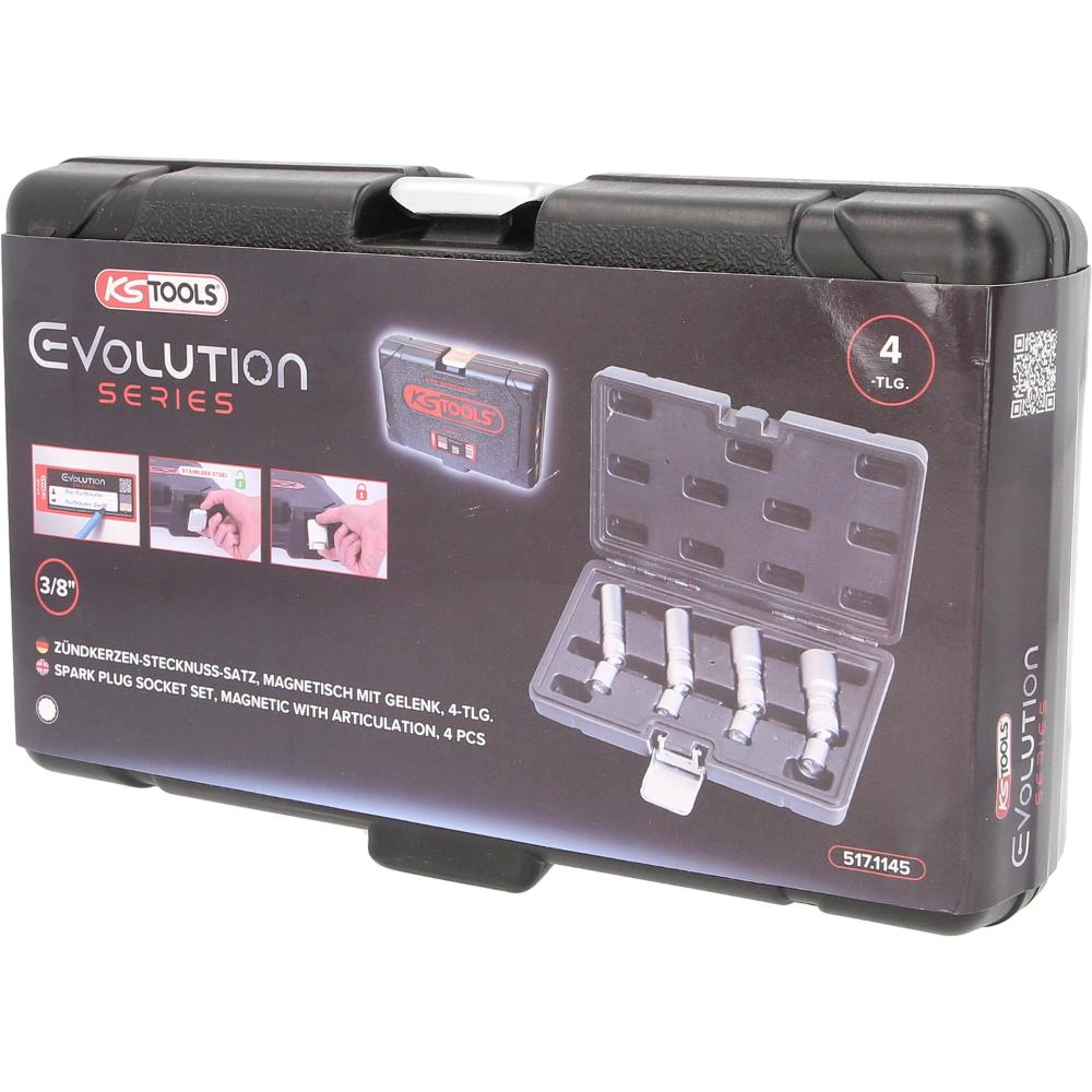 KS Tools 3/8 Zoll Zündkerzen-Stecknuss-Satz, 4-tlg, magnetisch mit Gelenk
