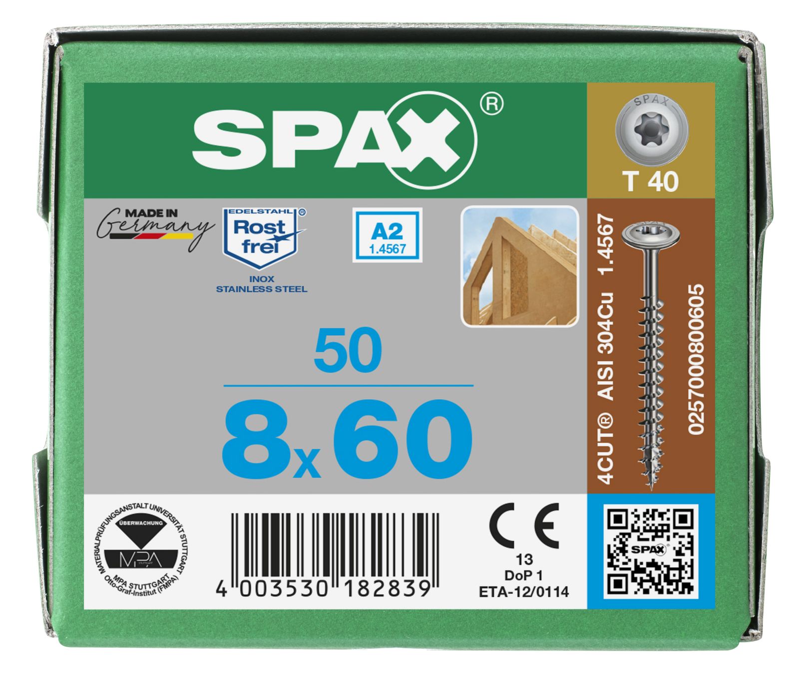 SPAX A2 Tellerkopf T-Star Plus T40 Vollgewinde, 50 Stück