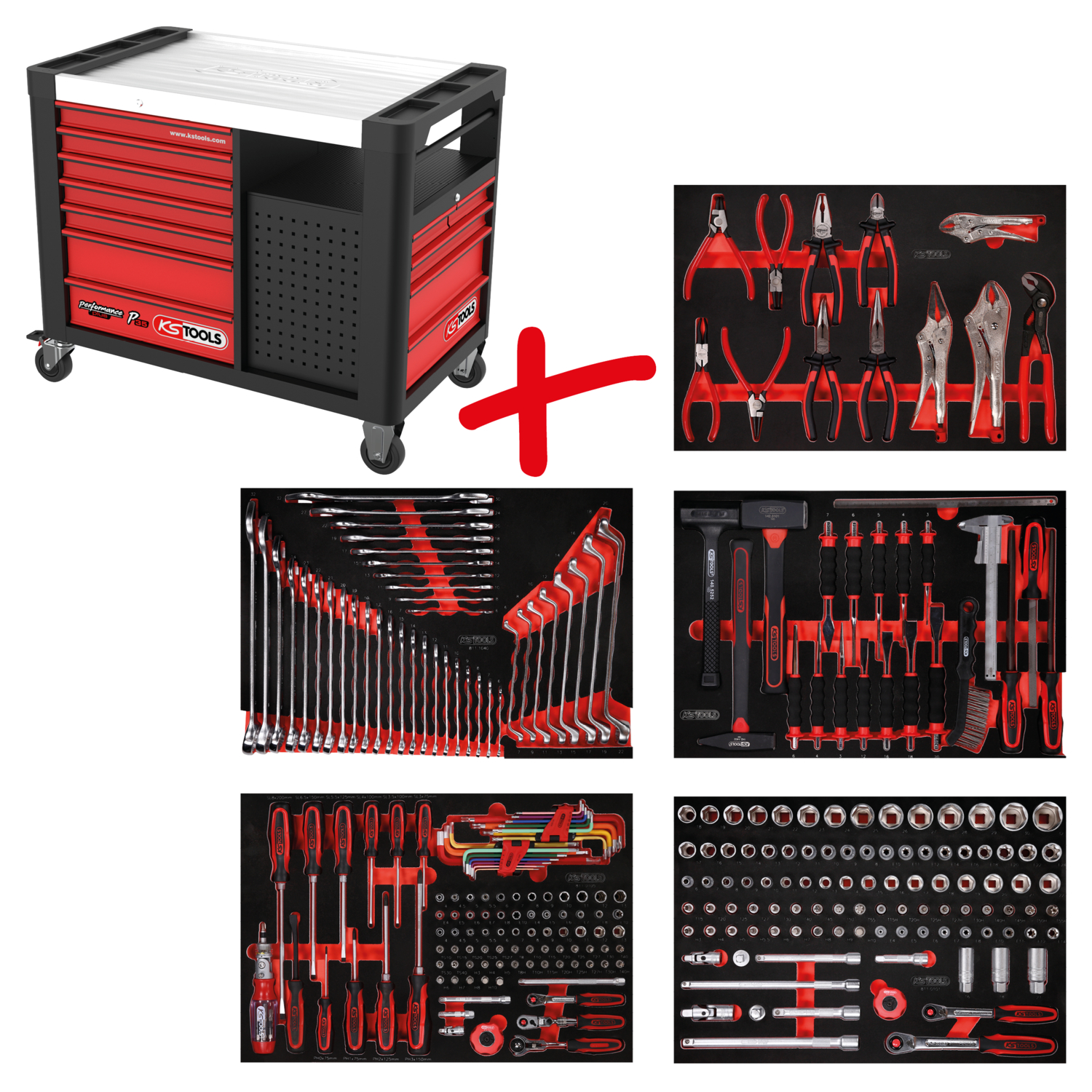 KS Tools Performanceplus Werkstattwagen-Satz P35 mit 279 Werkzeugen für 5 Schubladen