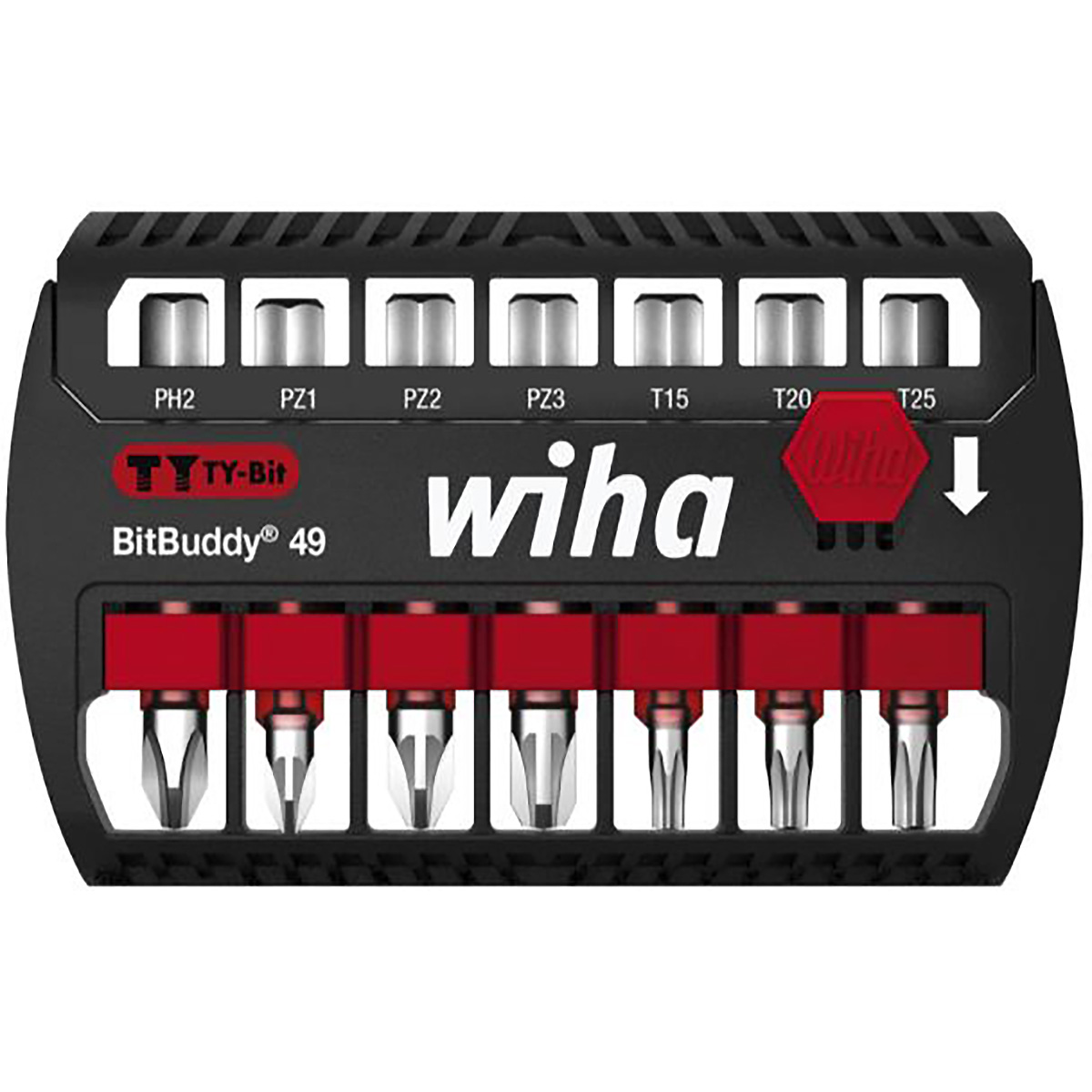 Wiha Bit Set BitBuddy TY-Bit 49 mm Phillips, Pozidriv, TORX 7-teiliges Set 1/4 zoll E6,3