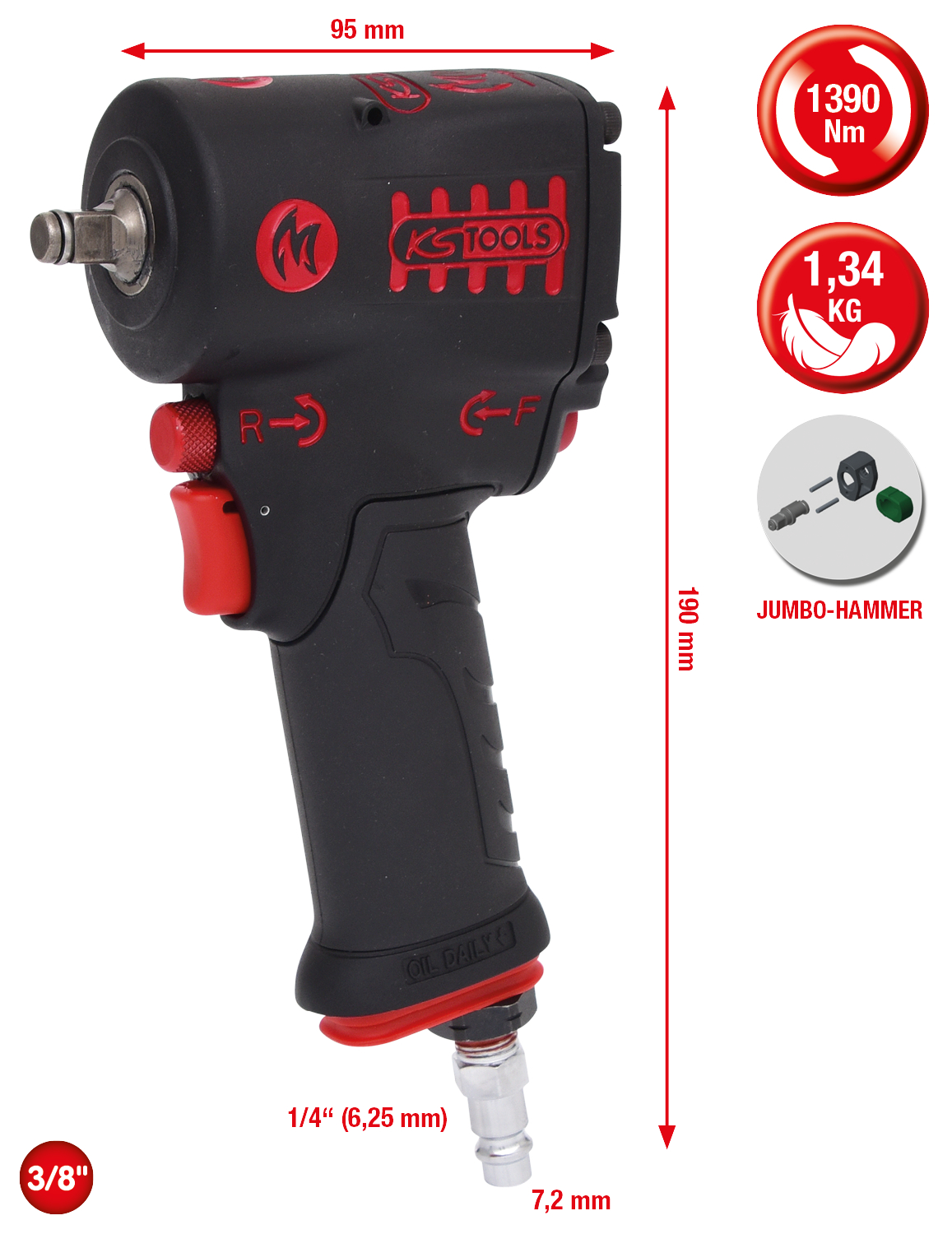 KS Tools 3/8" miniMONSTER Hochleistungs-Druckluft-Schlagschrauber 1.390 Nm