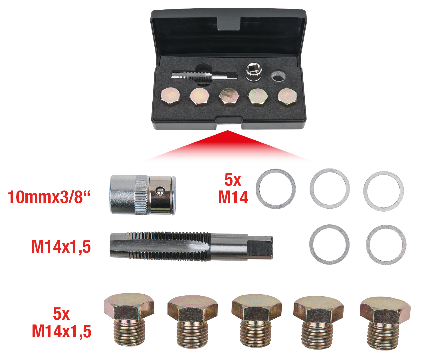 KS Tools Ölablassschrauben-Gewindereparatur-Satz, 12-tlg M14 x 1,5