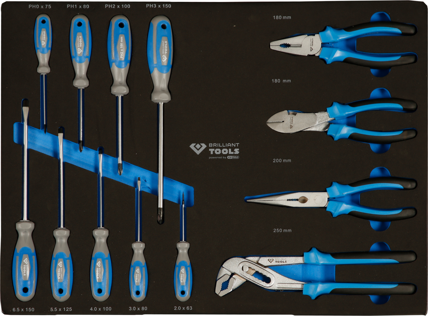 Brilliant Tools Schaumstoffeinlage mit 13 Schraubendrehern und Zangen - BT158013