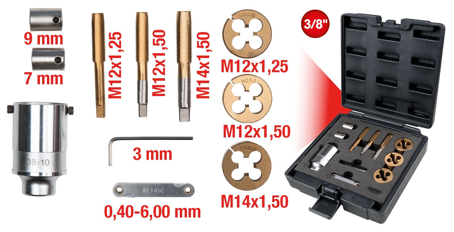 KS Tools 3/8" Gewindeschneid-Satz für Radmuttern- und Schrauben, 11-tlg