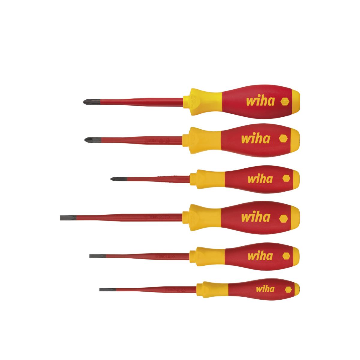Wiha Schraubendreher Set SoftFinish electric slimFix Schlitz, Phillips, PlusMinus/Pozidriv 6-teiliges Set