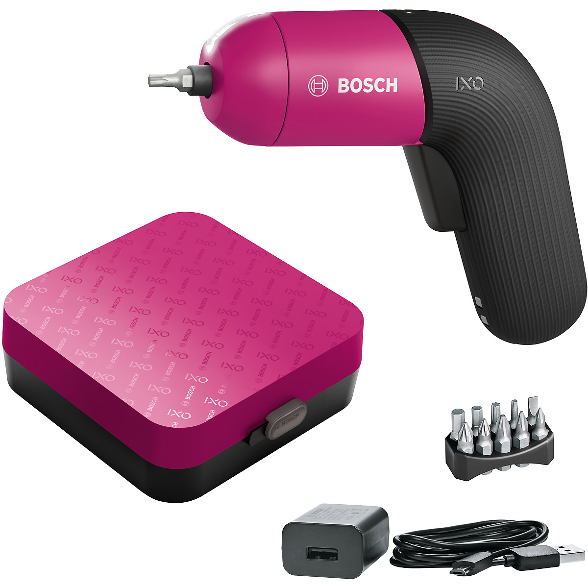 Bosch IXO Akku-Schrauber Colour Edition, Akku - Micro-USB-Ladegerät, Bit-Starter Set