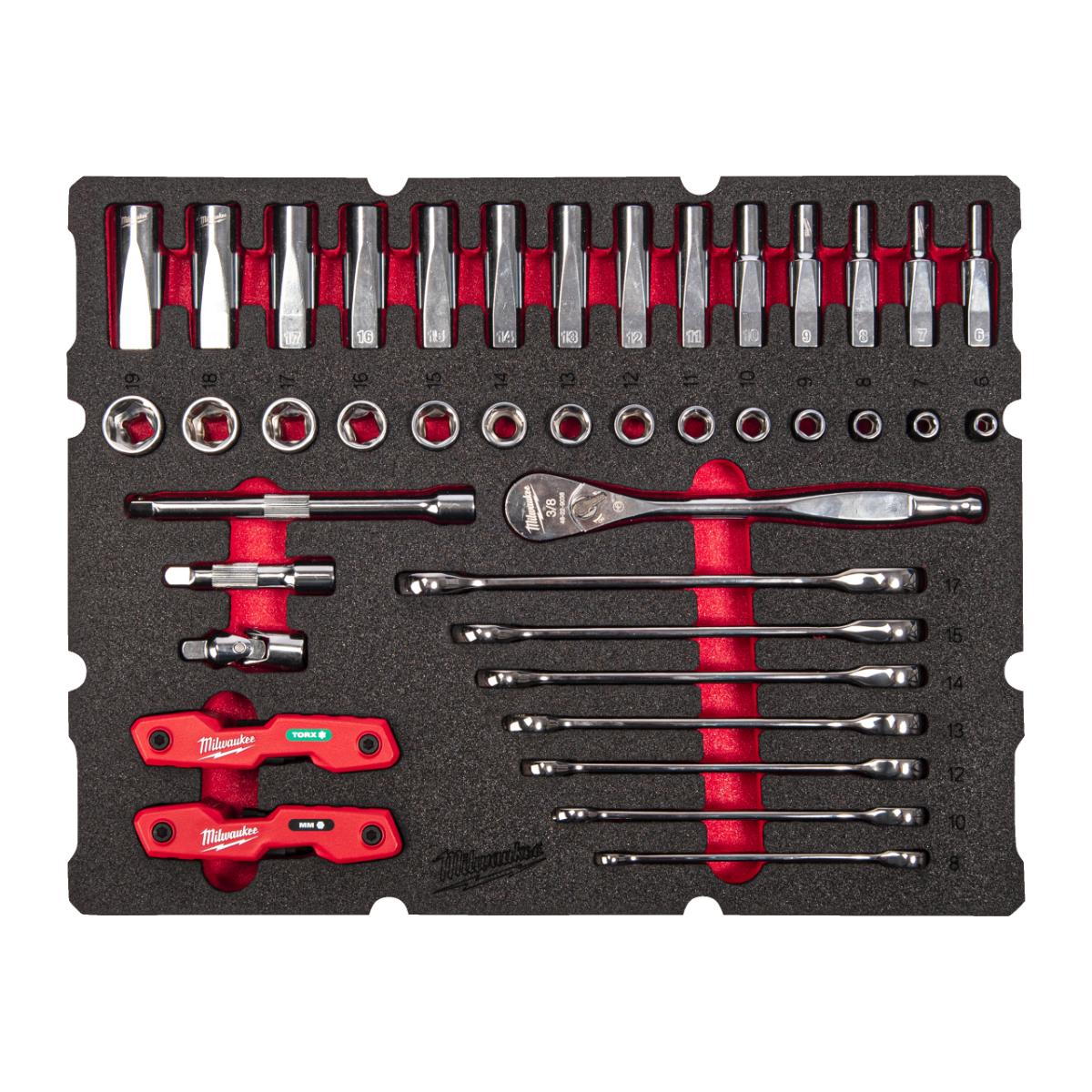 Milwaukee PACKOUT Einlage 3/8" Ratschen- & Steckschlüsseleinsätze & Ringmaulschlüssel, 55-teiliges S
