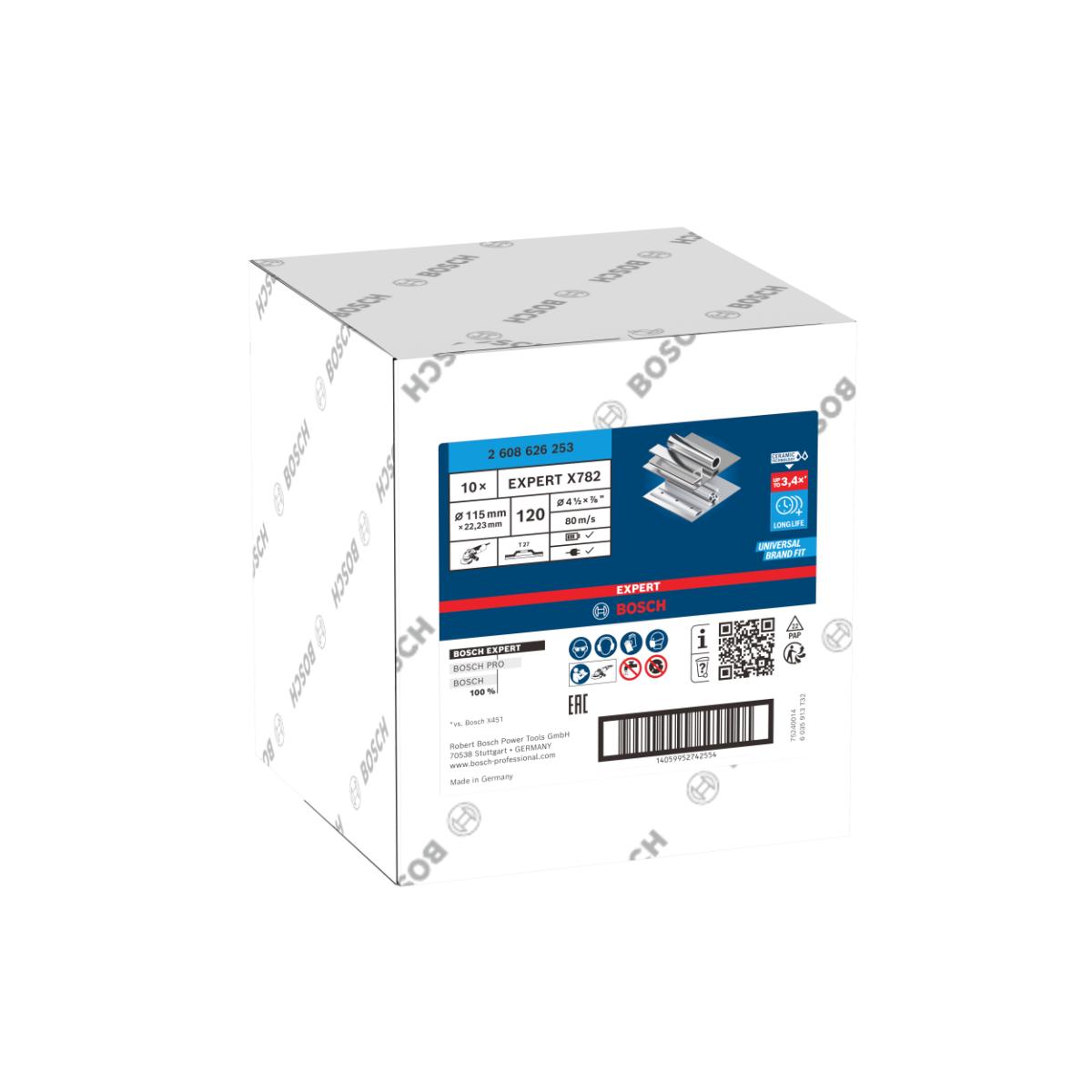 Bosch EXPERT X782 Fächerschleifscheibe Kunststoff, gerade, 115 mm, K120, Bohrung 22,23 mm