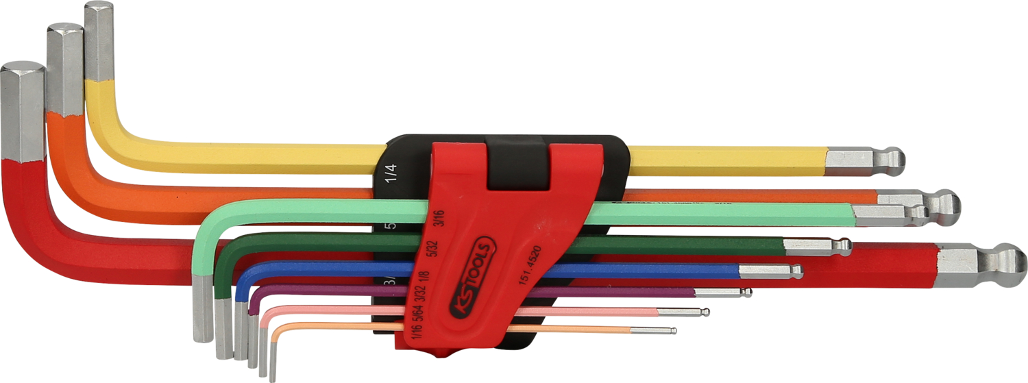 KS Tools Kugelkopf-Innensechskant-Winkelstiftschlüssel-Satz, extra lang, 9-tlg, Zoll