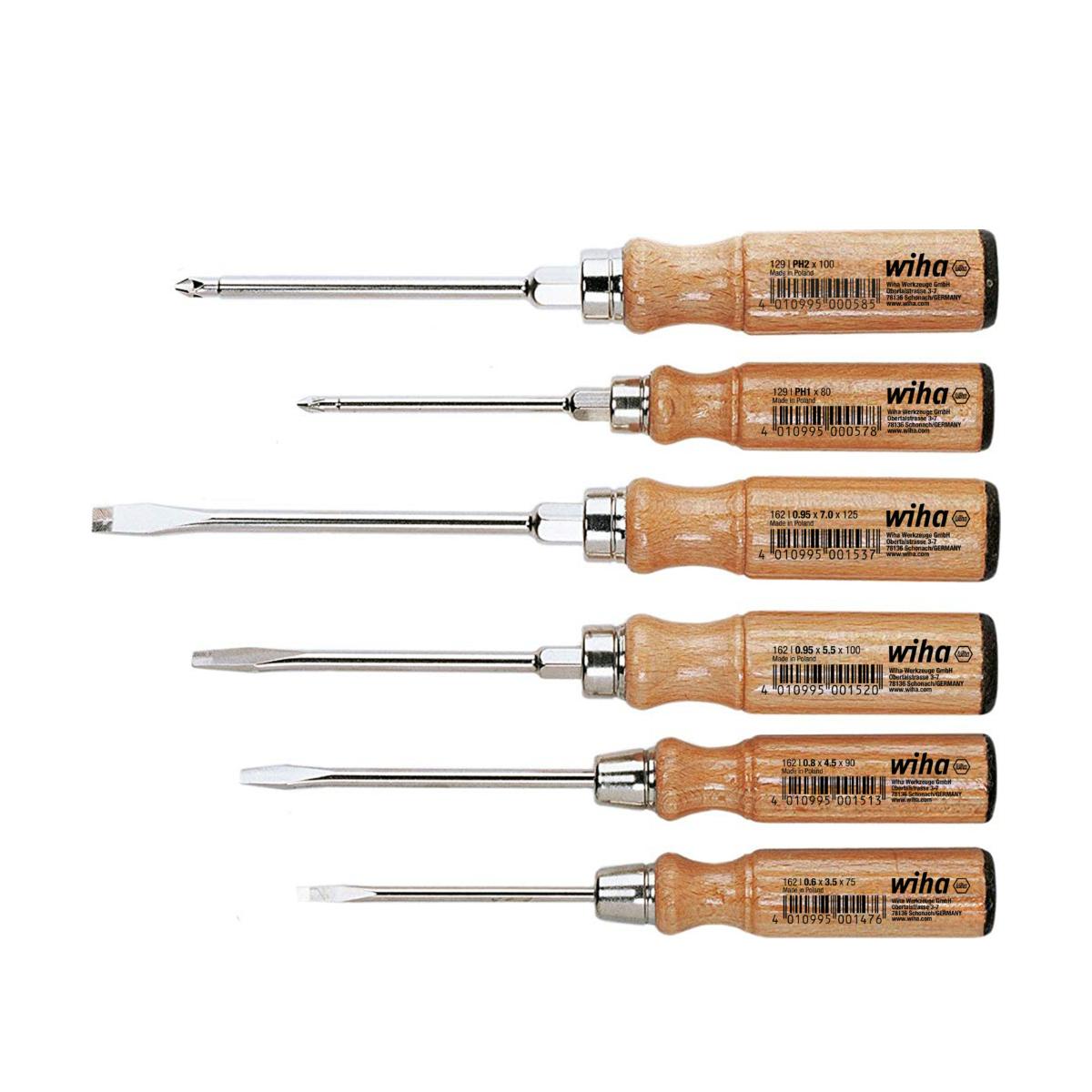 Wiha Holz-Schraubendreher Set Schlitz, Phillips 6-teiliges Set