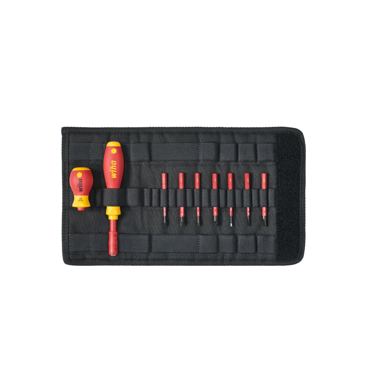 Wiha Schraubendreher und Bit Set slimVario Schlitz, Pozidriv, PlusMinus/Pozidriv 10-teiliges Set mit Falttasche