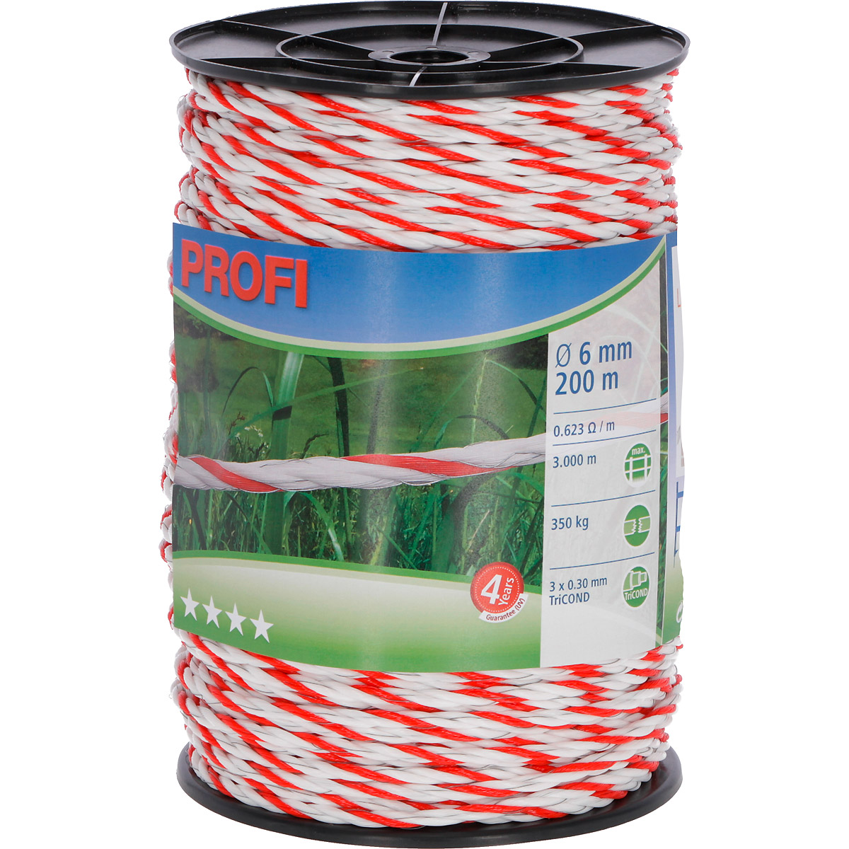 Kerbl Profi Weidezaunseil 6mm, 3x0,30 TriC, 200m, weiß/rot