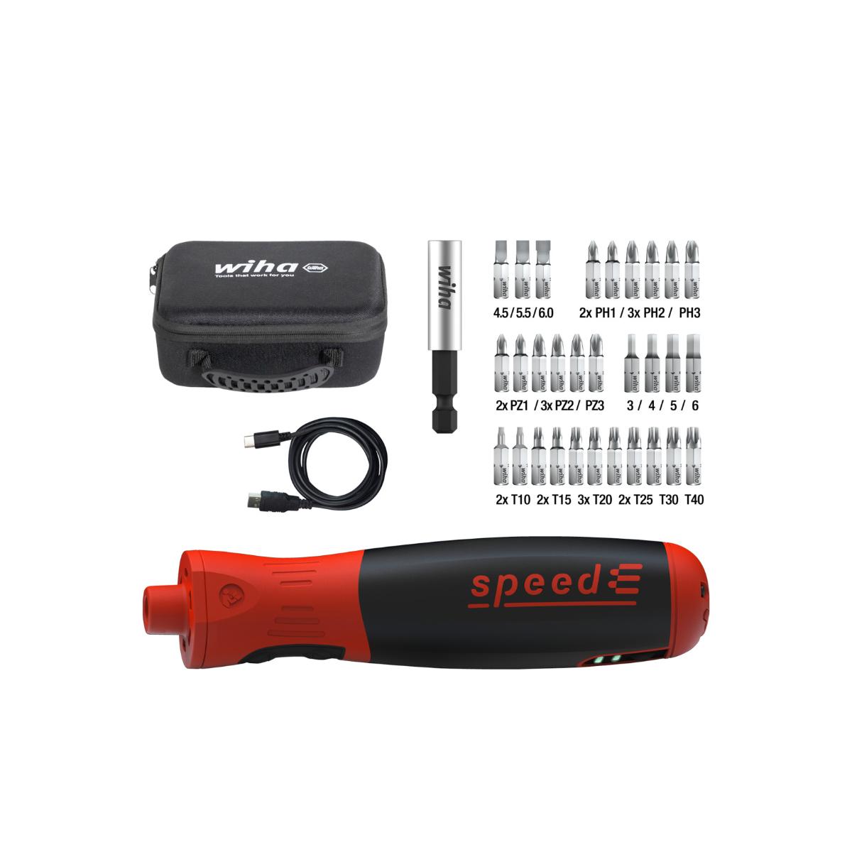 Wiha E-Schraubendreher speedE PocketDrive mit Bitbox und Tasche