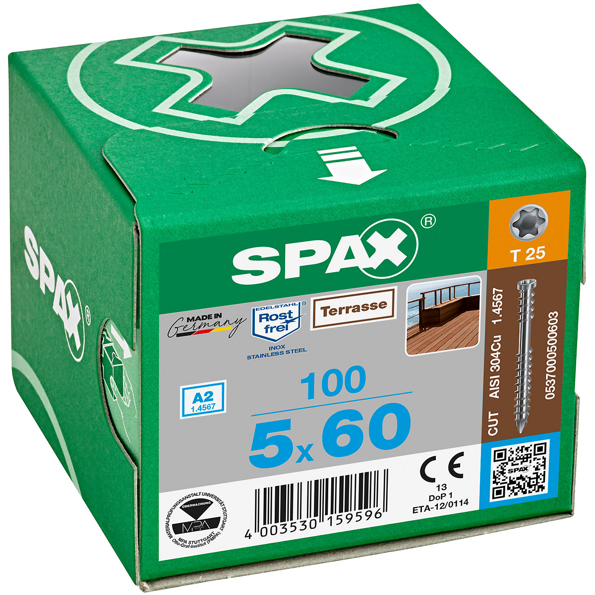 SPAX Terrasse A2 Zylinderkopf T-Star Plus T25 Fixiergewinde Cut, 100 Stück