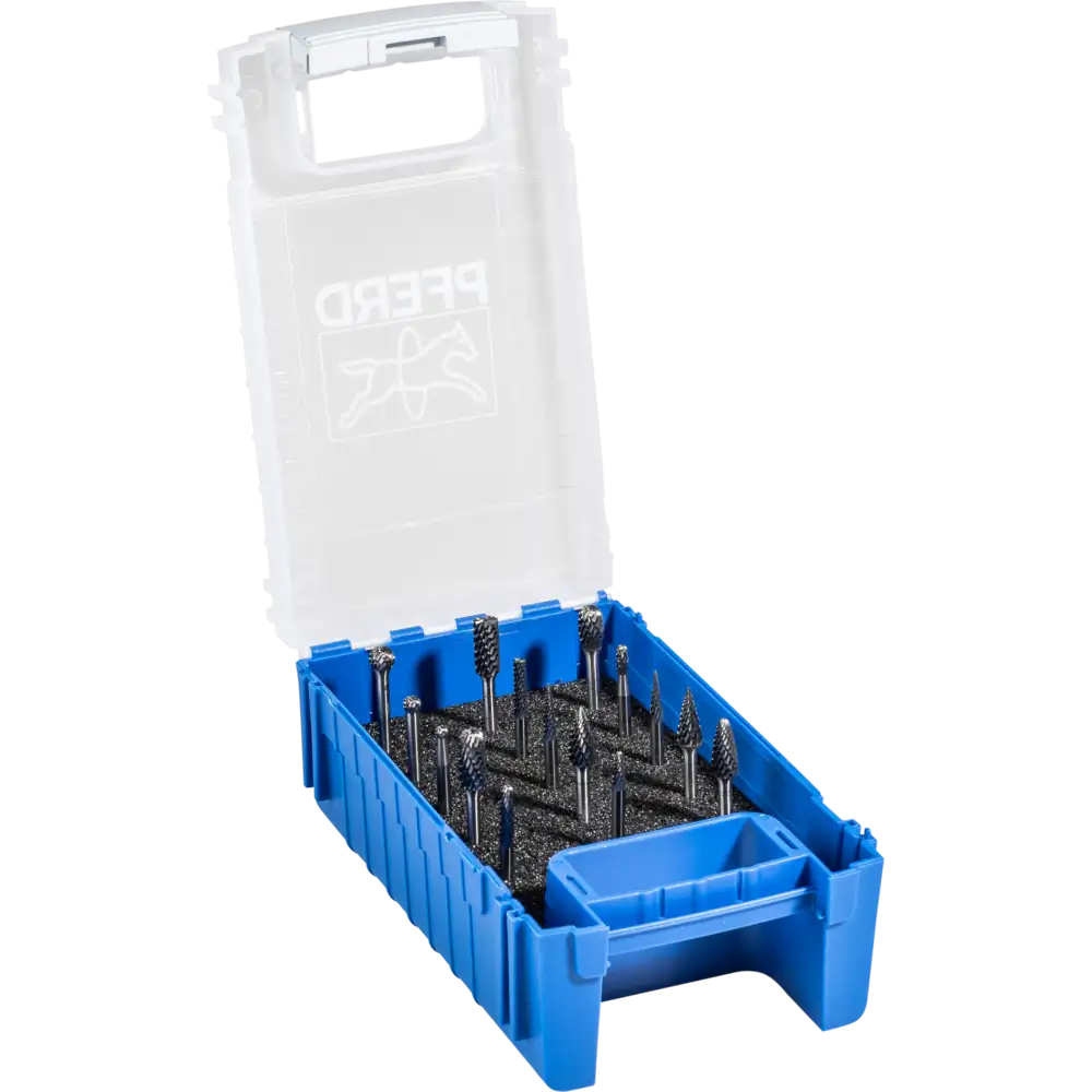PFERD TOOLS Hartmetall Kleinfrässtift Set 15-tlg. Zahnung 3 PLUS Schaft-Ø 3 mm universal mittel kreuzver.
