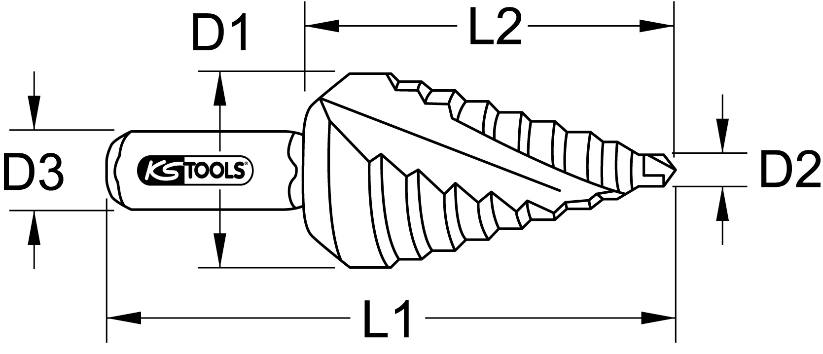 KS Tools HSS Stufenbohrer extra kurz
