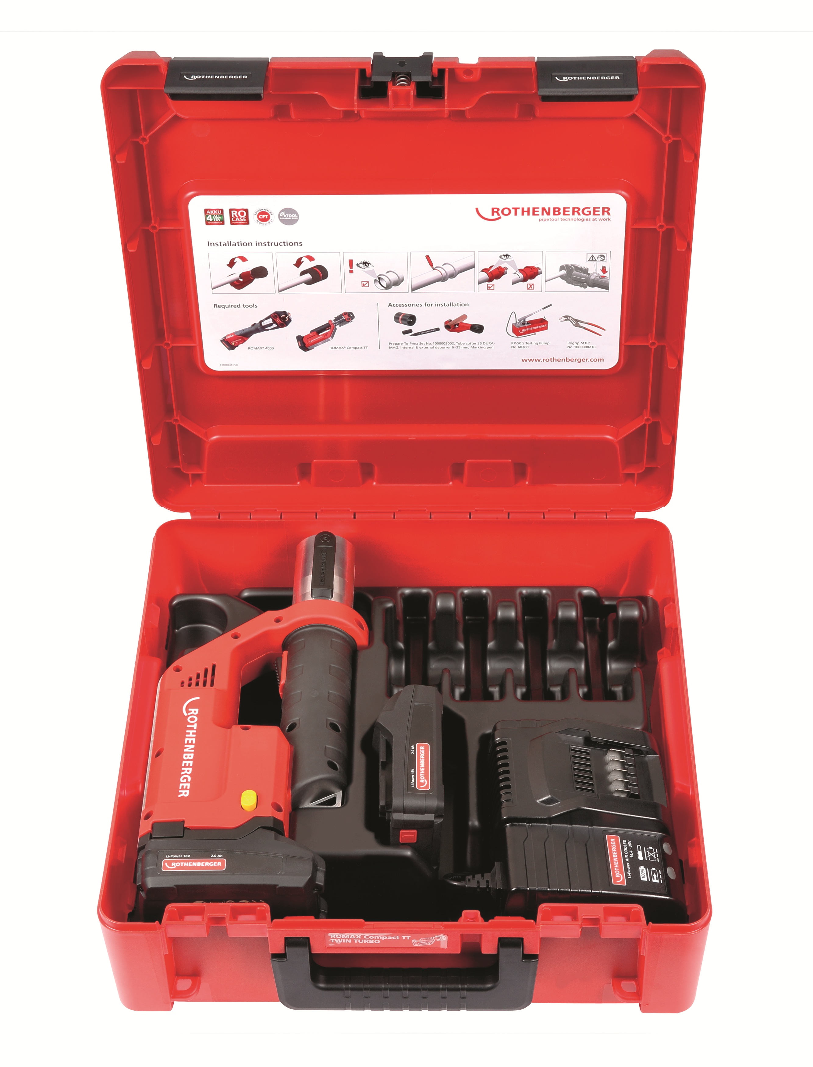 ROTHENBERGER ROMAX COMPACT TT EU im ROCASE mit 2x2Ah Akku, Ladegerät EU
