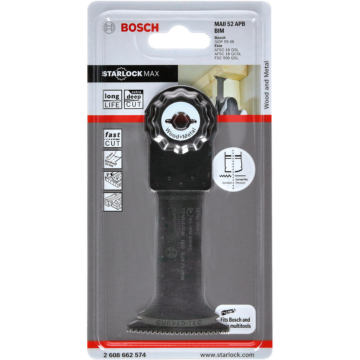 Bosch BIM Tauchsägeblatt MAII 52 APB, Wood and Metal, 70 x 52 mm, PAK