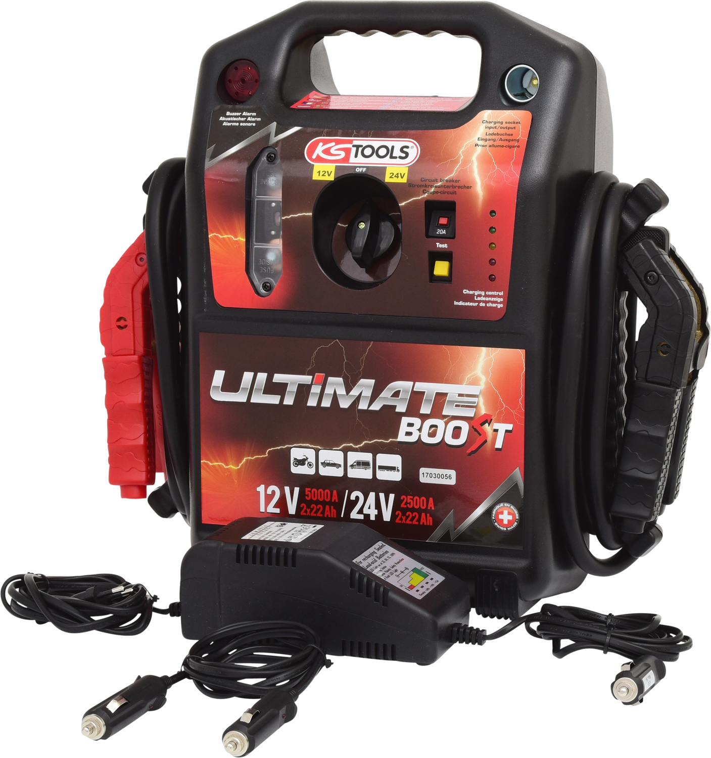 KS Tools 12 V + 24 V Batterie-Booster, mobiles Starthilfegerät 1700 A