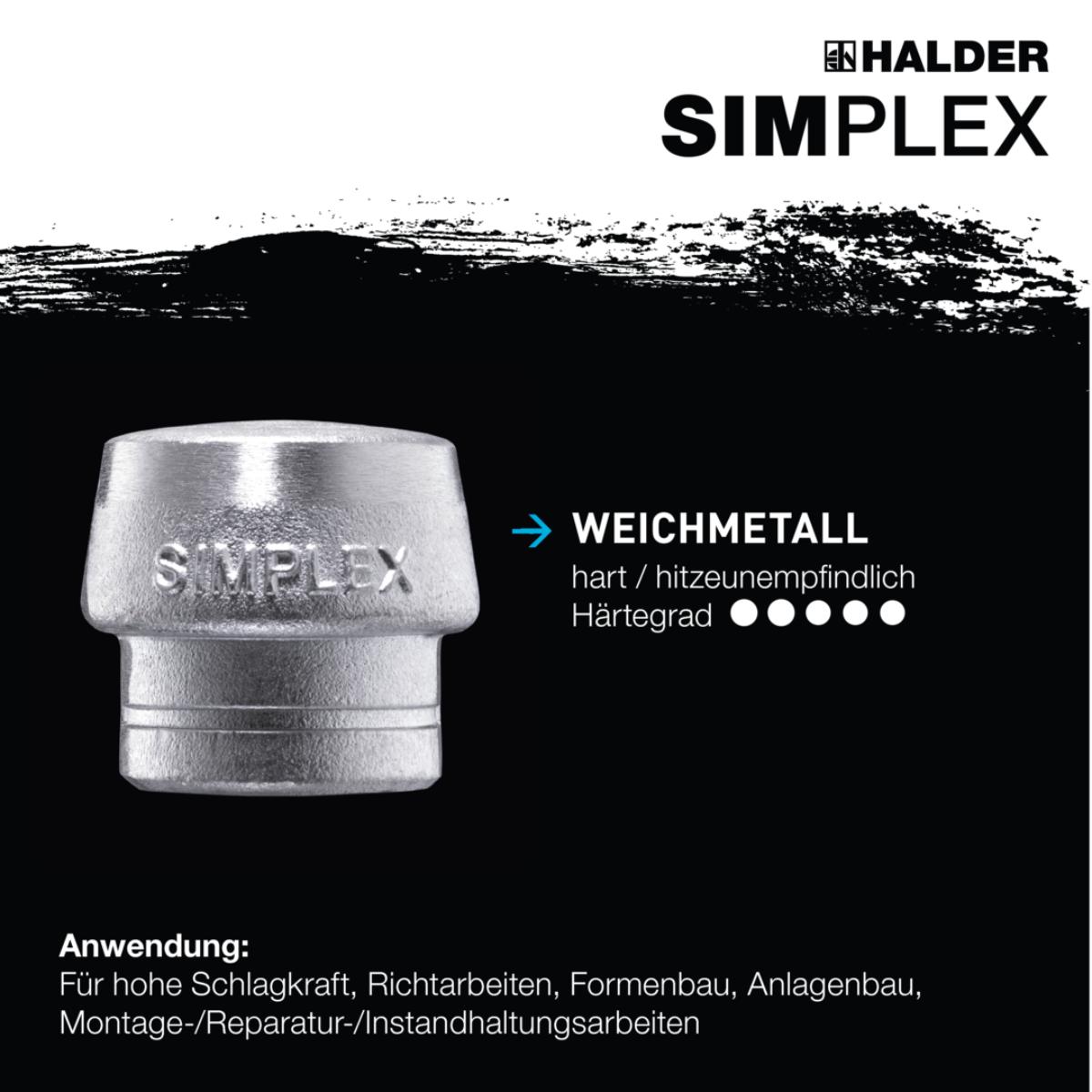 HALDER SIMPLEX - Schonhammer mit TE-Gehäuse und Holzstiel, Gummikomposition mit Standfuss