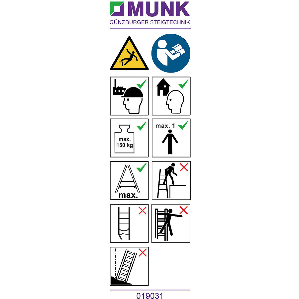 Munk Hinweis-Aufkleber für ML-Stehleitern einseitig begehbar