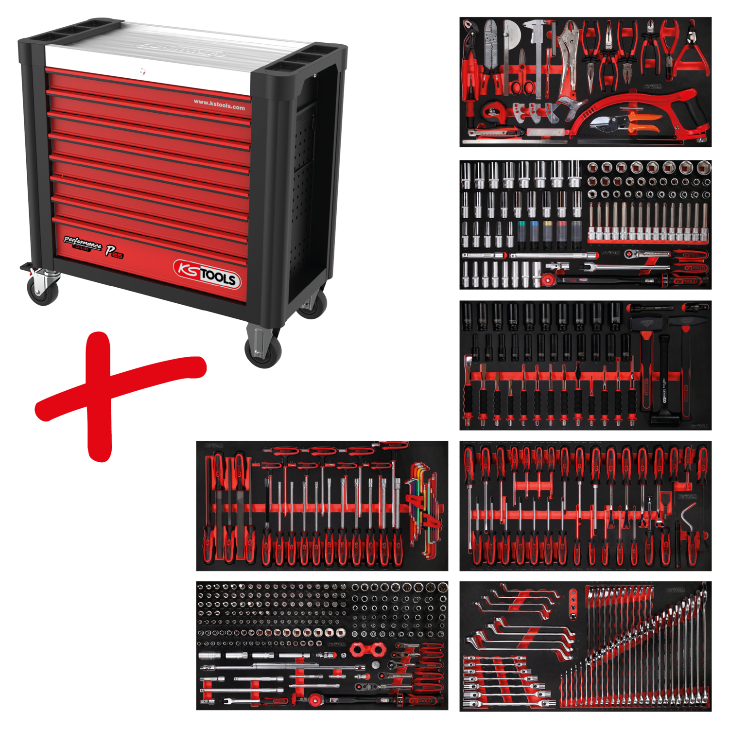 KS Tools Performanceplus Werkstattwagen-Satz P25 mit 510 Werkzeugen für 7 Schubladen