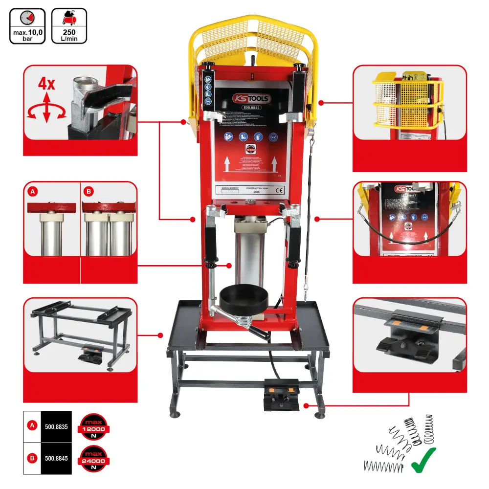 KS TOOLS Druckluft-Stand-Federspanner mit Einzel-Zylinder und Untergestell