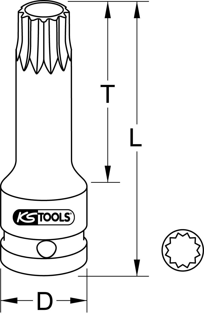 KS Tools 1/2" Kraft-Bit-Stecknuss XZN,lang