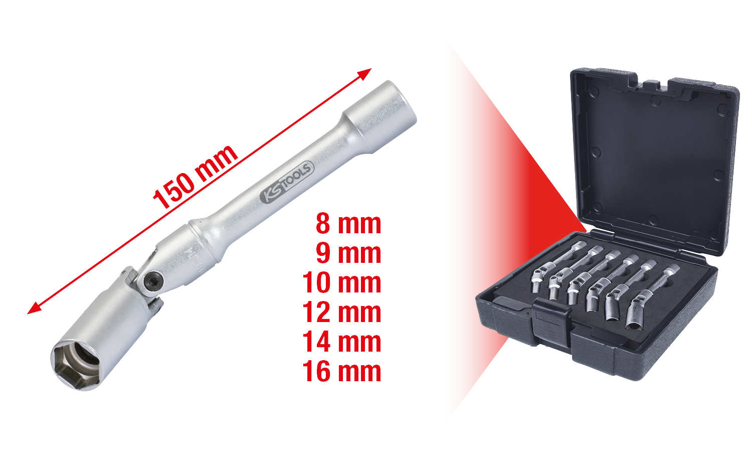 KS Tools 3/8" Glühkerzen-Gelenkschlüssel-Satz, lang, 6-tlg