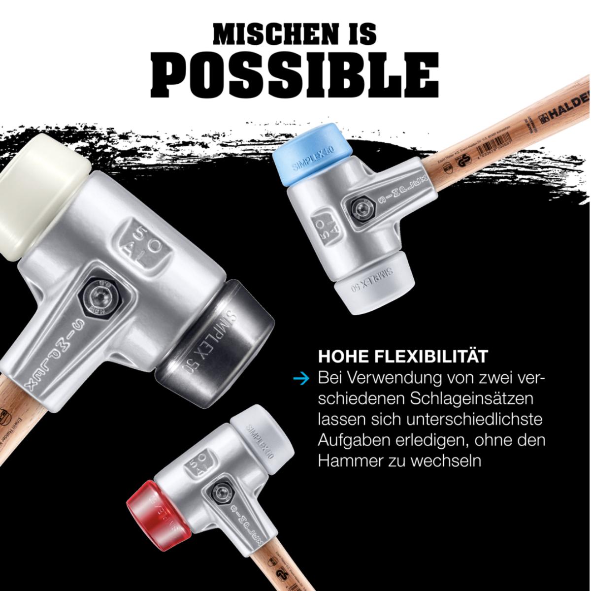 HALDER SIMPLEX - Schonhammer mit Aluminiumgehäuse und hochwertigem Holzstiel, TPE-soft / Plastik