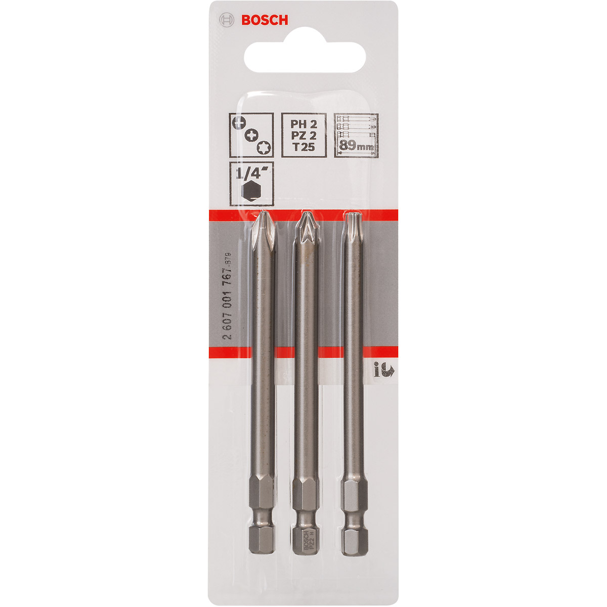 Bosch Schrauberbit-Set Extra-Hart, 3-teilig, PH2, PZ2, T25, 89 mm